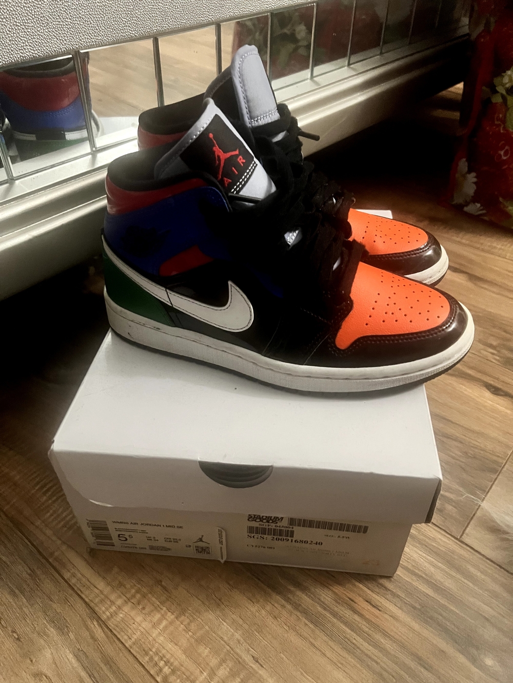 Jordan Mid Orange/Black/Blue/Green/White Leather Sneakers